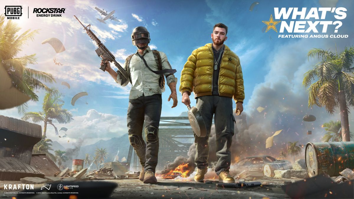 An avatar of Angus Cloud appears to promote Rockstar Energy's collaboration with PUBG Mobile