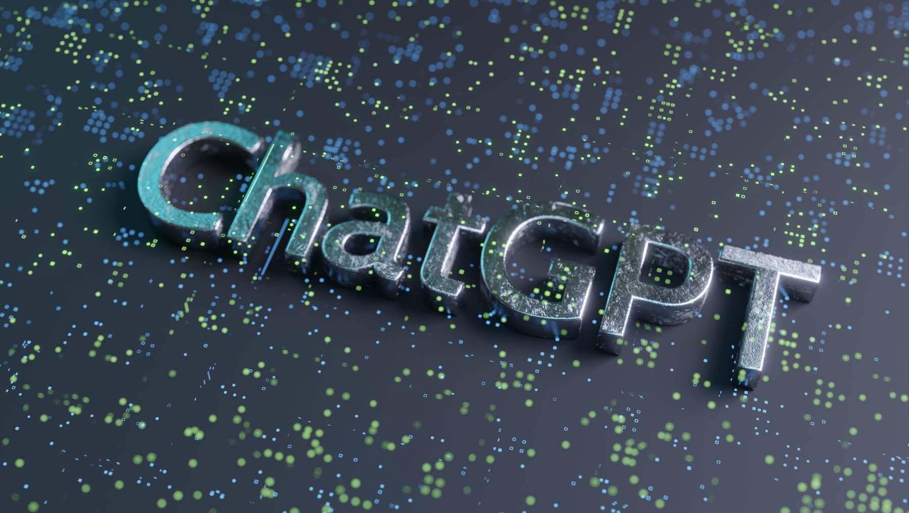 The words, "ChatGPT" appear on a multicolored background