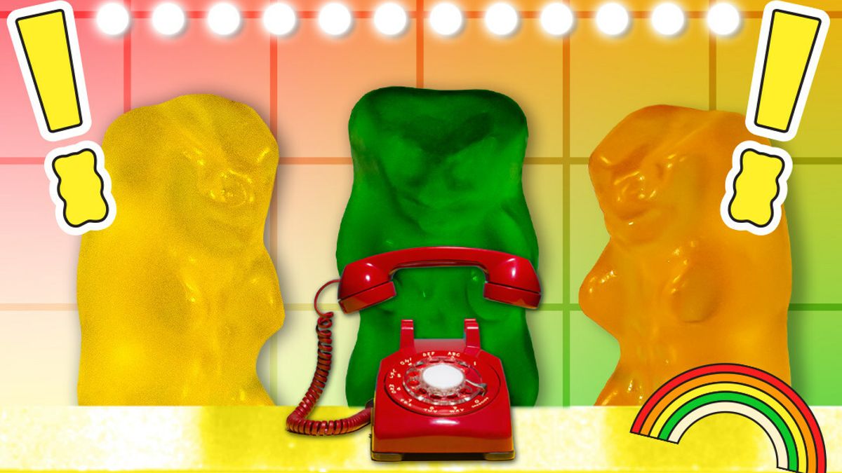 Haribo's "Good News Hotline" campaign image, including the call number, for its National Gummi Bear Day activation.