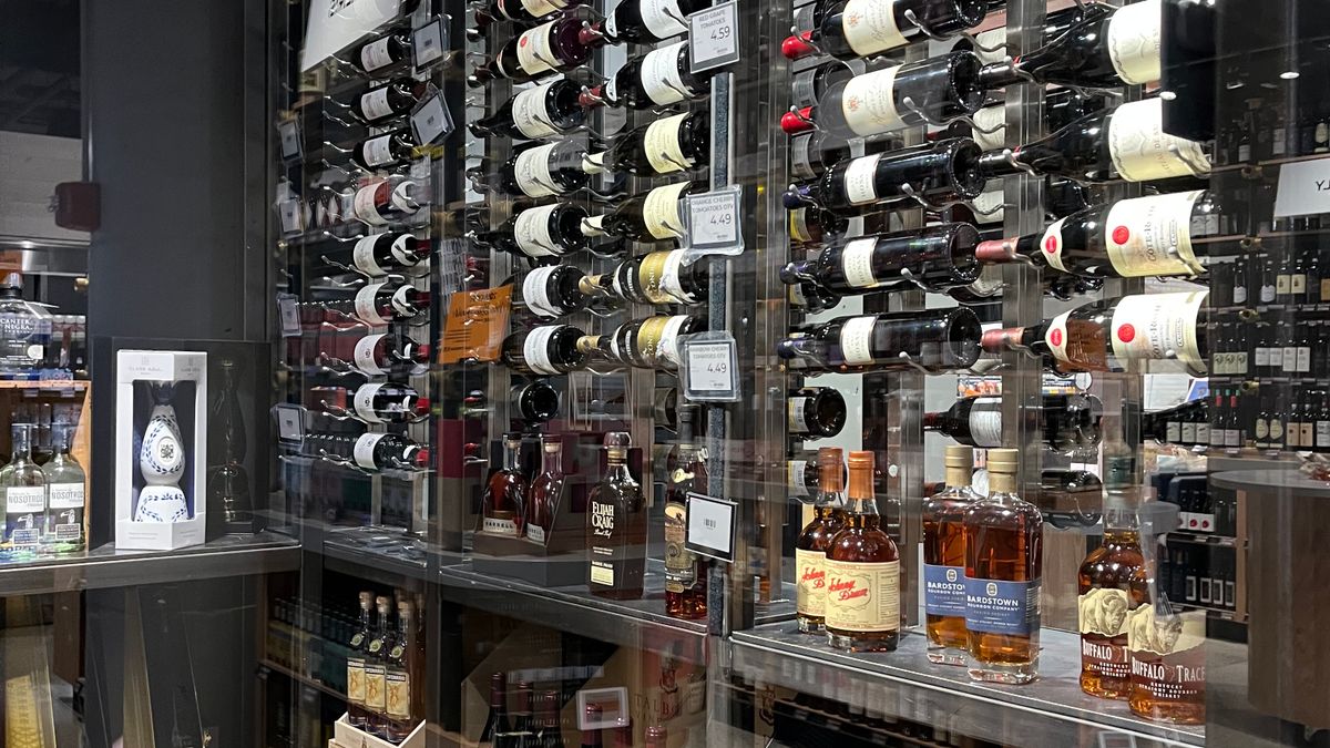 Refrigerated wine room in a grocery store.