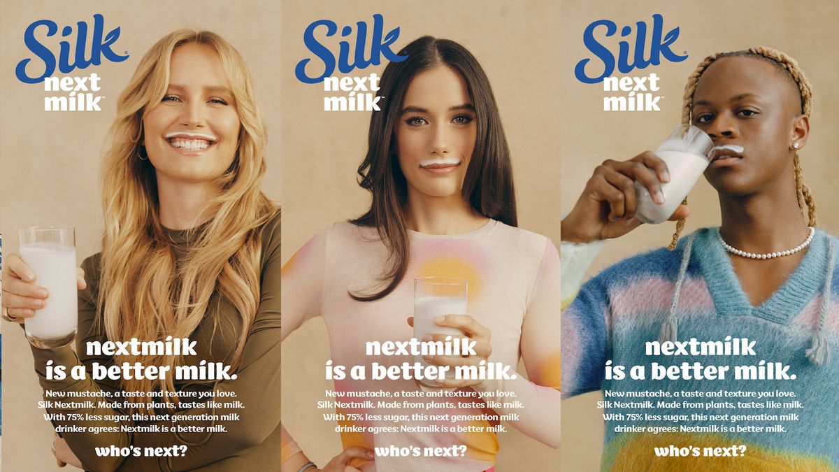 Four influencers wear milk mustaches as part of Silk's Nextmilk campaign
