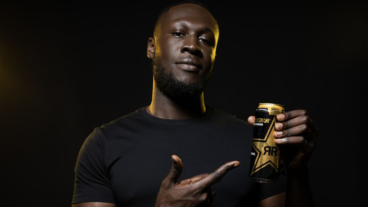 Global superstar, Stormzy, photographed holding a can of PepsiCo's Rockstar Energy Drink.